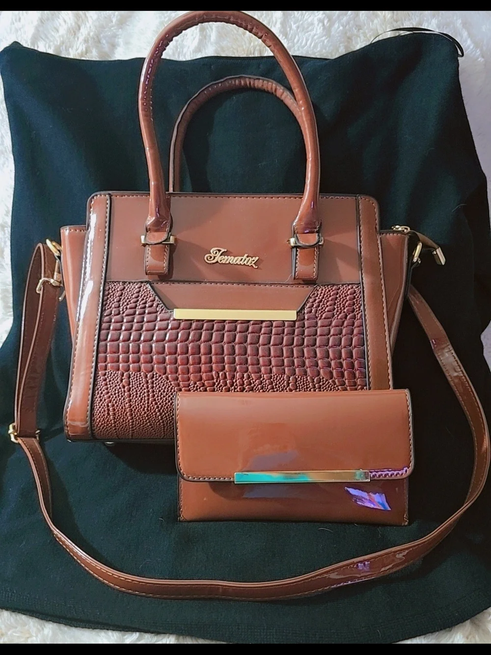 Brown Structured Satchel Bag with Matching Wallet